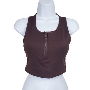 Vitality Womens Obsidian Brown Isotope Front Zip Sports Bra Size S
